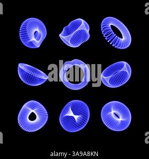 Geometric shape for design. The torus consisting of points. The half-sphere consisting of points. Molecular grid. 3d technology style. Vector illustra Stock Vector