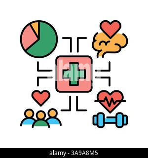 integrated health services line icon. Vector isolated element. Editable stroke. Stock Vector