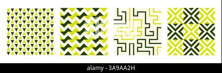 set of geometric abstract shapes pattern background, seamless elements collection made of triangles lines and squares, retro elements form, modern Stock Vector