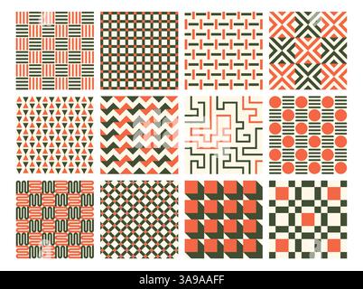 set of geometric abstract shapes pattern background, seamless elements collection made of triangles lines and squares, retro elements form, modern Stock Vector