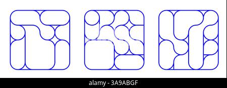 background with black liquid connected circle dots.metaballs pattern on white. abstract geometric shapes collection Point movement flat icon Stock Vector