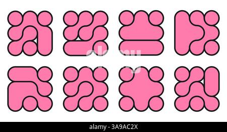 background with black liquid connected circle dots.metaballs pattern on white. abstract geometric shapes collection Point movement flat icon Stock Vector
