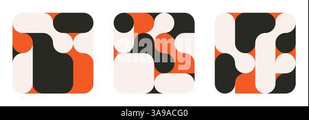 set of background with black liquid connected circle dots.metaballs pattern on white. abstract geometric shapes collection Point movement flat icon Stock Vector
