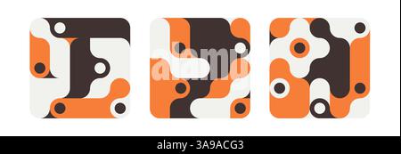 set of background with black liquid connected circle dots.metaballs pattern on white. abstract geometric shapes collection Point movement flat icon Stock Vector