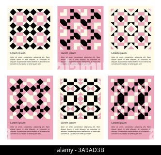 set of geometric abstract mosaic black shapes pattern poster, seamless elements collection made of triangles and squares, pixel elements form, modern Stock Vector