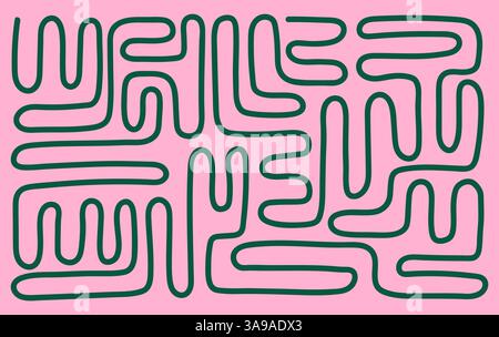 modern simple pink and black line pattern, Memphis shape geometric maze background design, liquid elements Stock Vector