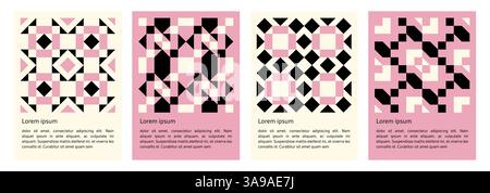set of geometric abstract mosaic black shapes pattern poster, seamless elements collection made of triangles and squares, pixel elements form, modern Stock Vector