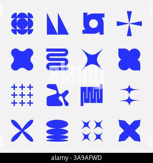 Set of neomodern geometric shapes. Brutalism, futuristic, memphis pattern ackground. Collection of black brutalism, geometric abstract shapes. Modern Stock Vector