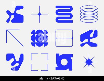 Set of neomodern geometric shapes. Brutalism, futuristic, memphis pattern ackground. Collection of black brutalism, geometric abstract shapes. Modern Stock Vector