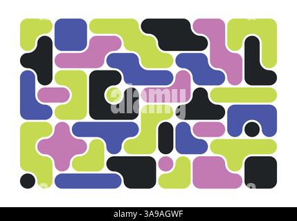 background with black liquid connected circle dots.metaballs pattern on white. abstract geometric shapes collection Point movement flat icon Stock Vector