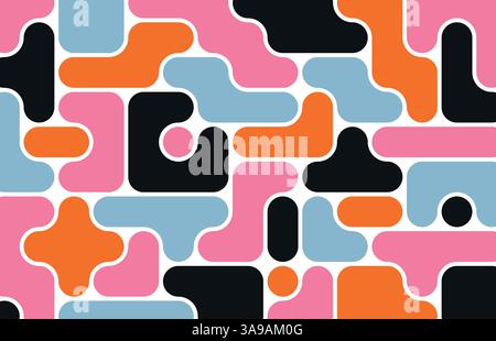background with black liquid connected circle dots.metaballs pattern on white. abstract geometric shapes collection Point movement flat icon Stock Vector