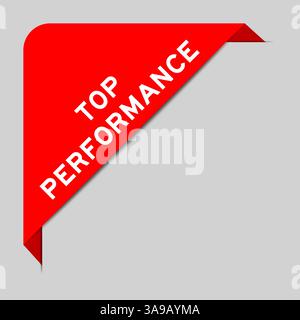 Red color of corner label banner with word top performance on gray background Stock Vector