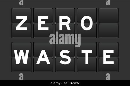 Black color analog flip board with word zero waste on gray background Stock Vector