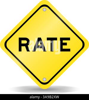 Yellow color transportation sign with word rate on white background Stock Vector
