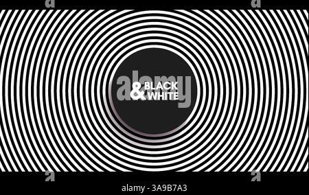 Concentric circles pattern. Black and white design with optical illusion. Abstract striped background. Vector illustration. Stock Vector