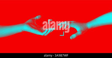 Hands reaching towards each other. Concept of human relation, togetherness or  partnership. 3D vector illustration. Can be used for advertising, marke Stock Vector