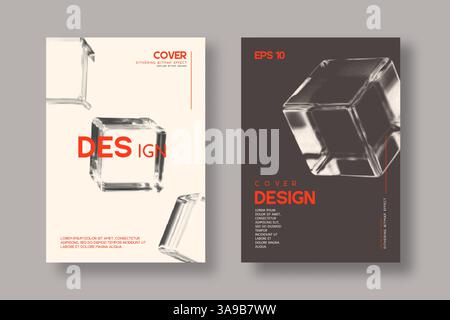 Set of Cards with Bitmap Dithering Cubes. Stock Vector