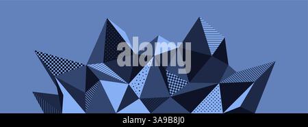 Abstract faceted background in memphis style. Geometric pattern with gems structure. Polygonal mosaic 3d vector illustration. Stock Vector