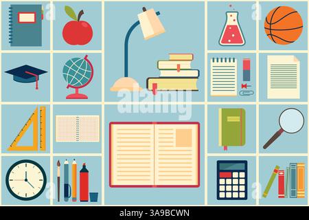 School and education icons set. Vector illustration Stock Vector