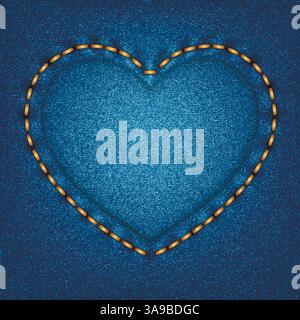 Denim texture with stitches in the shape of heart. Vector illustration Stock Vector