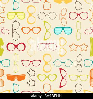 Colorful sunglasses and glasses seamless pattern. Vector illustration Stock Vector