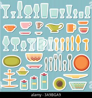 Kitchen utensils and cookware icons set, cooking tools and kitchenware equipment Stock Vector
