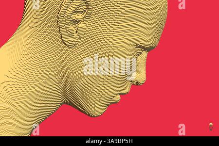 Abstract digital human head constructing from cubes. Minimalistic design for business presentations, flyers or posters. Technology and robotics concep Stock Vector