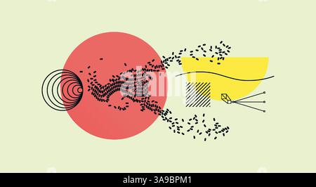Art composition with geometric shapes and forms. Memphis design. Cover design template for presentation, poster, cover, magazine, leaflet, billboard Stock Vector