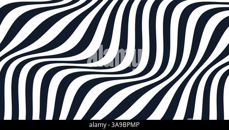 Wavy pattern with optical illusion. Black and white design. Abstract striped background. 3d vector illustration. Stock Vector