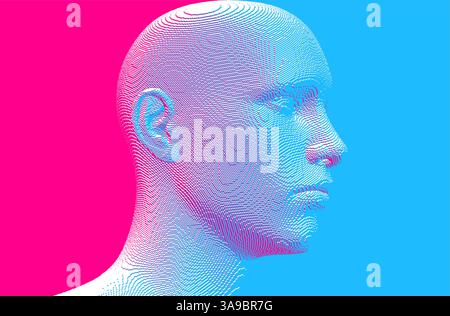 Abstract digital human head constructing from cubes. Minimalistic design for business presentations, flyers or posters. Technology and robotics concep Stock Vector