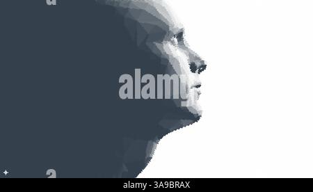 Abstract man head made from dots. Time to think. Searching for answers. Stipple effect. Pixel art. Cover design template. 3D vector illustration for b Stock Vector