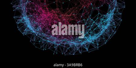 Scientific illustration with connected lines and dots. Luminous microscopic forms. Glowing grid. Connection structure. Wireframe vector illustration. Stock Vector