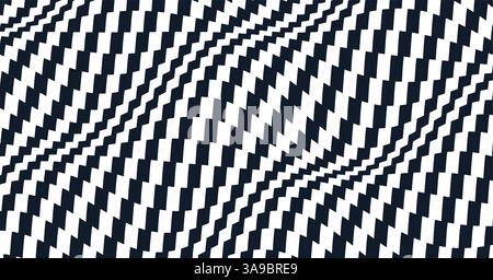 Wavy pattern with optical illusion. Black and white design. Abstract striped background. 3d vector illustration. Stock Vector