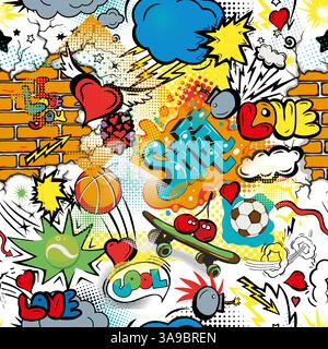 Seamless background street graffiti. hand drawing. Not AI, Vector illustration. Stock Vector