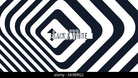 Abstract squares within squares. Square tunnel perspective. Optic art illustration. Black and white design. 3d vector patter for brochure, poster, pre Stock Vector