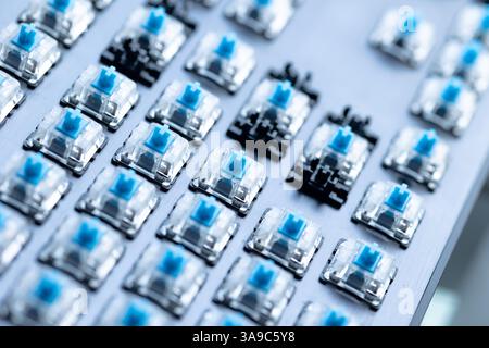 Closeup computer PC keyboard mechanical key under keycaps button for cleaning or change type of key Stock Photo