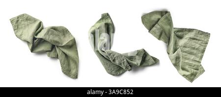set of green cotton napkins isolated on white background, top view Stock Photo