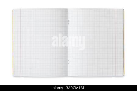 An empty Squared notebook lies open on a clean surface, displaying its blank pages Stock Photo