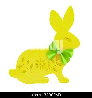 Yellow wooden Easter Bunny isolated on white background Stock Photo