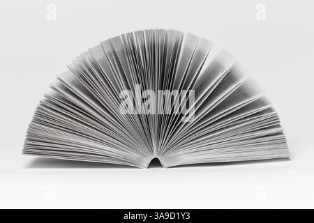 The pages of the book are unfolded in the shape of a fan on a light background. Stock Photo