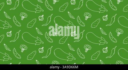 Pattern featuring various vegetables on a vibrant green background Stock Vector