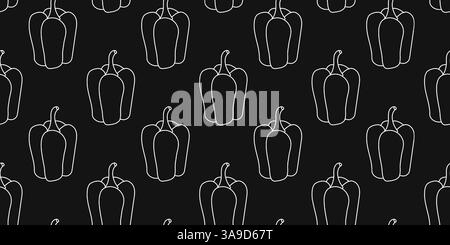 Simple black and white pattern featuring outlined bell peppers on a dark background Stock Vector