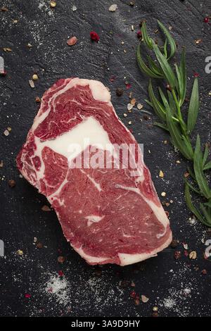 Fresh, raw rib eye steak, top view Stock Photo