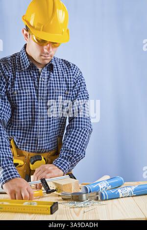 Copyspace carpenter in work Stock Photo