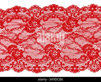 Red lace with pattern in the manner of flower on white background Stock Photo