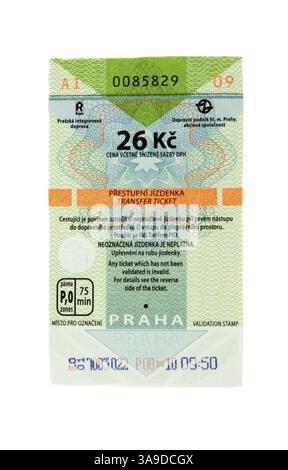 Ticket on metro in city Prague on white background Stock Photo