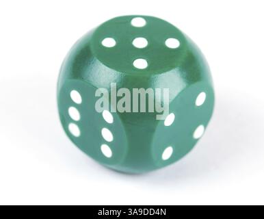 Green plastic dice isolated on a white background Stock Photo