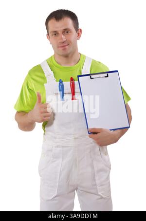 Painter holding a clipboard and thumb up Stock Photo