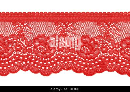 Red lace with pattern in the manner of flower on white background Stock Photo