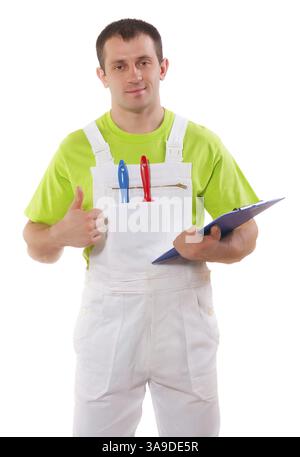 Painter with a clipboard and thumb up Stock Photo